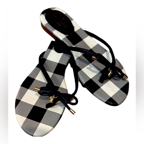 Kate Spade Black and White Sandals with Checkered Pattern - Picture 1 of 6